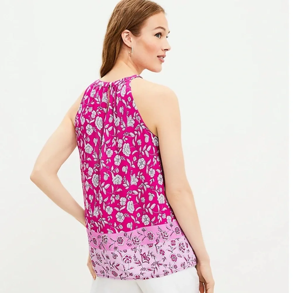 LOFT NWT Floral Shirred Halter Top, LARGE - Picture 3 of 6